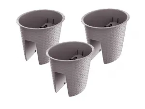 Prosperplast Súprava kvetináčov na zábradlie, 3-dielna (oválny, kávová, 298 x 242 x 225 mm)