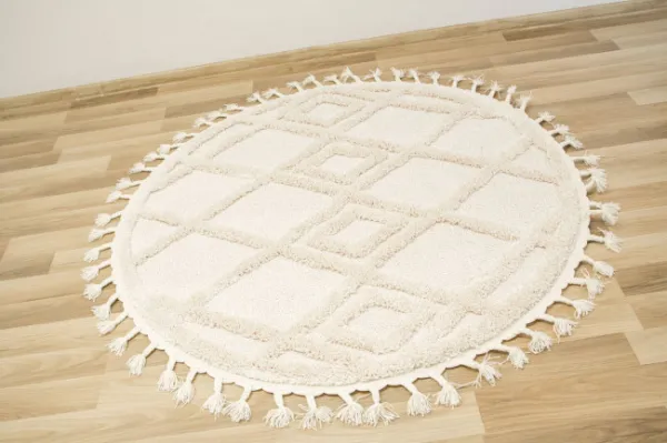 Koberec Berber 6843 romby 3D kruh béžový / krémový