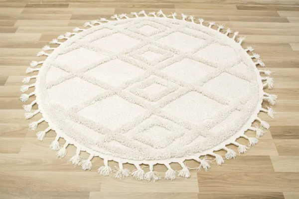 Koberec Berber 6843 romby 3D kruh béžový / krémový