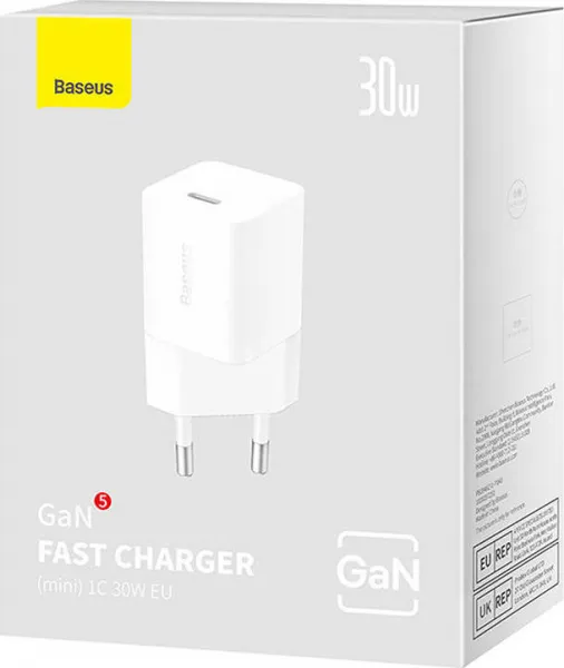 Baseus GaN5 30W mini nástenná nabíjačka (biela) 047631