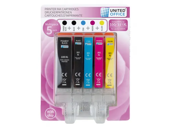 United Office® Náplne do tlačiarne Canon Multipack, 5 kusov