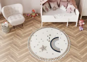 Detský koberec YOYO EY78 kruh, biely / béžový - mraky, dúha, kvapky
