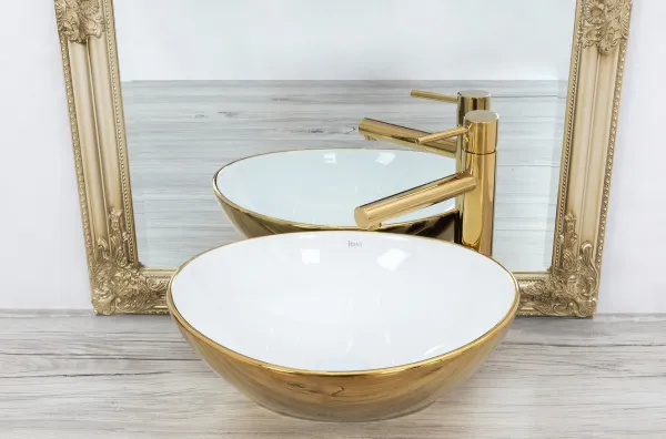 REA SOFIA 42x34 GOLD/WHITE pultové umývadlo