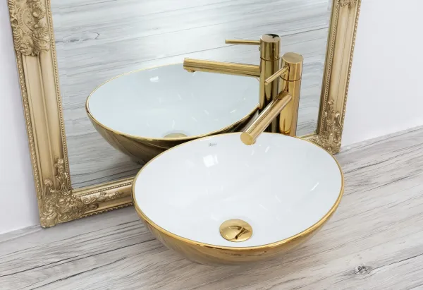 REA SOFIA 42x34 GOLD/WHITE pultové umývadlo