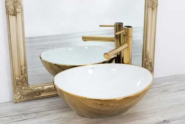 REA SOFIA 42x34 GOLD/WHITE pultové umývadlo