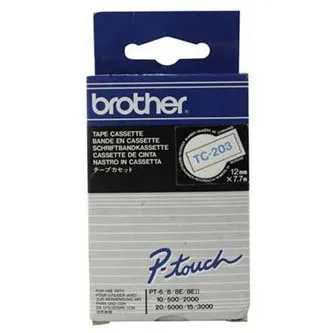 Brother TC-203, 12mm x 7,7m, modrá tlač / biely podklad, originálna páska