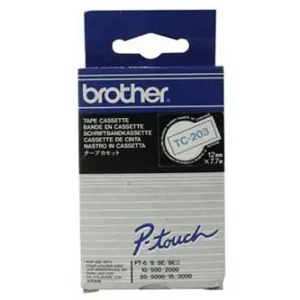 Brother TC-203, 12mm x 7,7m, modrá tlač / biely podklad, originálna páska