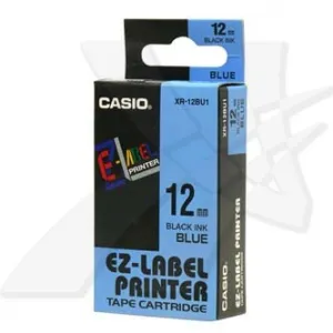 Casio XR-12BU1, 12mm x 8m, čierna tlač/modrý podklad, originálna páska