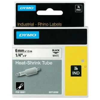Dymo originál páska do tlačiarne štítkov, Dymo, 18051, S0718260, čierny tlač/biely podklad, 1.5m, 6mm, RHINO plochá zmršťovacia bu 18051