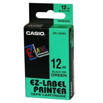 Casio XR-12GN1, 12mm x 8m, čierna tlač/zelený podklad, originálna páska