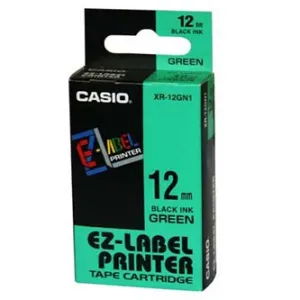 Casio XR-12GN1, 12mm x 8m, čierna tlač/zelený podklad, originálna páska