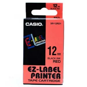 Casio XR-12RD1, 12mm x 8m, čierna tlač/červený podklad, originálna páska