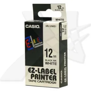 Casio XR-12WE1, 12mm x 8m, čierna tlač/biely podklad, originálna páska