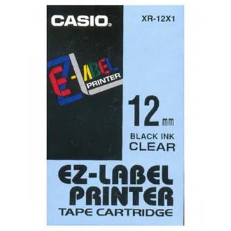 Casio XR-12X1, 12mm x 8m, čierna tlač/priehľadný podklad, originálna páska
