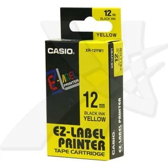 Casio XR-12YW1, 12mm x 8m, čierna tlač/žltý podklad, originálna páska