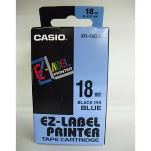 Casio XR-18BU1, 18mm x 8m, čierna tlač/modrý podklad, originálna páska