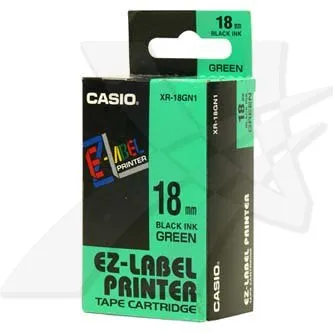 Casio XR-18GN1, 18mm x 8m, čierna tlač/zelený podklad, originálna páska