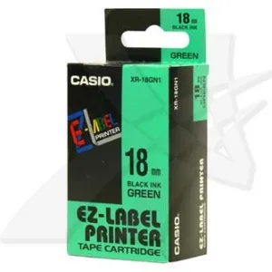 Casio XR-18GN1, 18mm x 8m, čierna tlač/zelený podklad, originálna páska