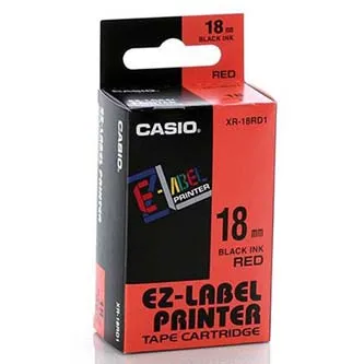 Casio XR-18RD1, 18mm x 8m, čierna tlač/červený podklad, originálna páska