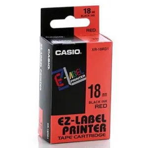 Casio XR-18RD1, 18mm x 8m, čierna tlač/červený podklad, originálna páska