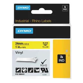 Dymo originál páska do tlačiarne štítkov, Dymo, 1805431, čierny tlač/žltý podklad, 5.5m, 24mm, RHINO vinylová profi D1 1805431