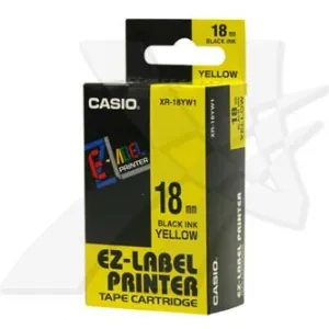 Casio XR-18YW1, 18mm x 8m, čierna tlač/žltý podklad, originálna páska