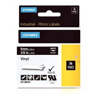 Dymo originál páska do tlačiarne štítkov, Dymo, 1805437, biely tlač/čierny podklad, 5.5m, 9mm, RHINO vinylová profi D1 1805437