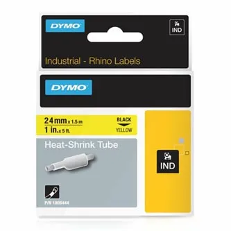 Dymo originál páska do tlačiarne štítkov, Dymo, 1805444, S0718290, čierny tlač/žltý podklad, 1.5m, 24mm, RHINO plochá zmršťovacia 1805444