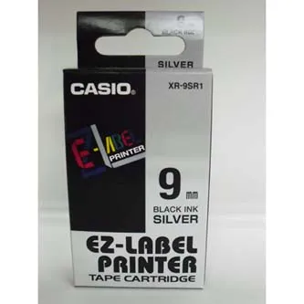 Casio XR-9SR1, 9mm x 8m, čierna tlač/strieborný podklad, originálna páska
