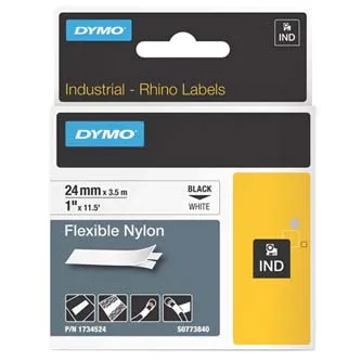 Dymo originál páska do tlačiarne štítkov, Dymo, 1734524, S0773840, čierny tlač/biely podklad, 3.5m, 24mm, RHINO nylonová flexibiln 1734524