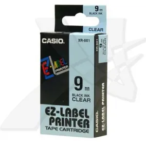 Casio XR-9X1, 9mm x 8m, čierna tlač/priehľadný podklad, originálna páska
