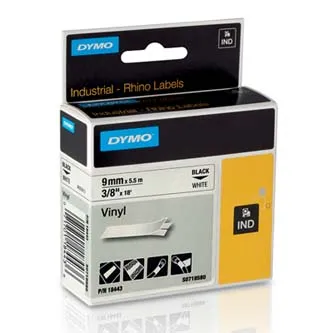 Dymo Rhino 18443, S0718580, 9mm x 5.5m čierna tlač / biely podklad, originálna páska