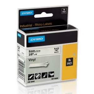 Dymo Rhino 18443, S0718580, 9mm x 5.5m čierna tlač / biely podklad, originálna páska