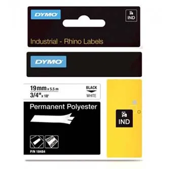 Dymo originál páska do tlačiarne štítkov, Dymo, 18484, čierny tlač/biely podklad, 5.5m, 19mm, RHINO permanentná polyesterová D1 18484