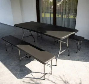 Skládací pivný set 180 CM STÔL + 2 LAVIČKY - ČIERNY
