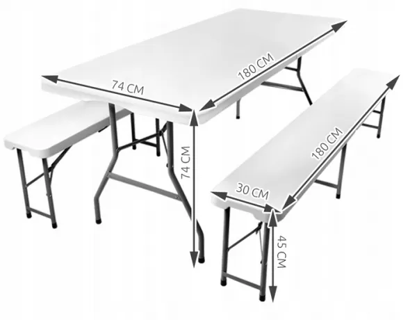 Skládací pivný set 180 CM STÔL + 2 LAVIČKY - BIELY