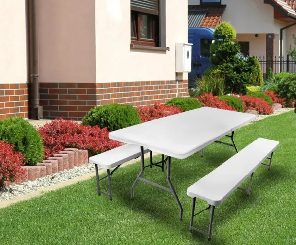 Skládací pivný set 180 CM STÔL + 2 LAVIČKY - BIELY