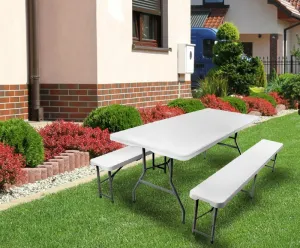 Skládací pivný set 180 CM STÔL + 2 LAVIČKY - BIELY