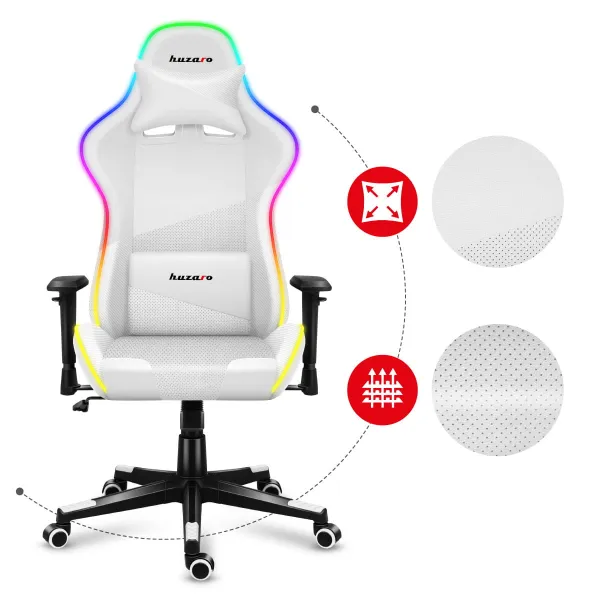 JAKS Herné kreslo polohovateľné otočné Huzaro Force 6.2 RGB biele