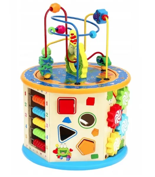 Profitent EDUKAČNÁ DREVENÁ  KOCKA 8V1 S LABYRINTOM,POČIDADLOM A KOCKAMI