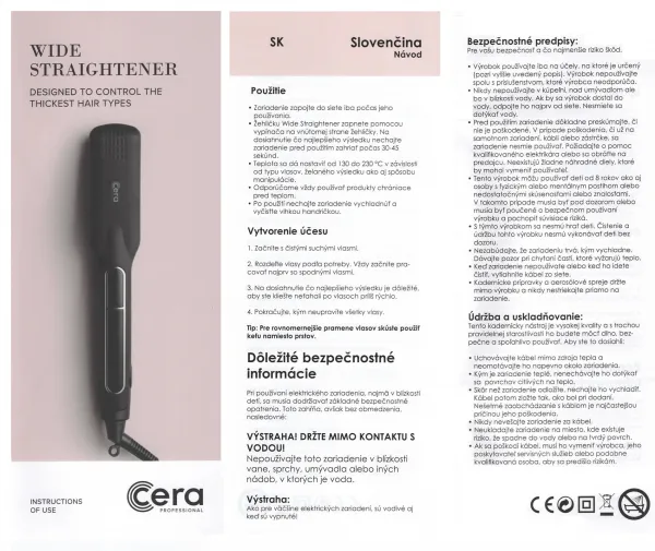Cera Professional Žehlička na vlasy Cera Wide Straightener 2343