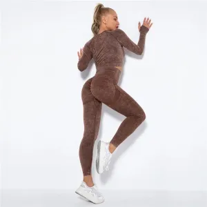 Legínovo Push-up hnedý set marble Veľkosť: M