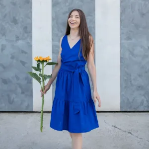 Ľanové šaty Breeze - Royal | MOYO Veľkosť: S/M, Dĺžka sukne: Dlhá ( tri pásy ), Top: Rukávy ( krátke )