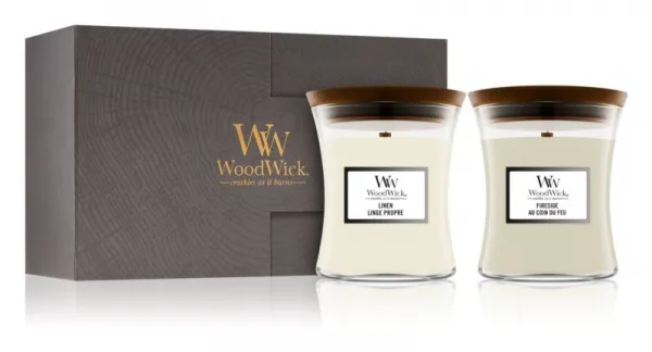 WoodWick Darčekový set 2ks sviečok 275g Fireside & Linen
