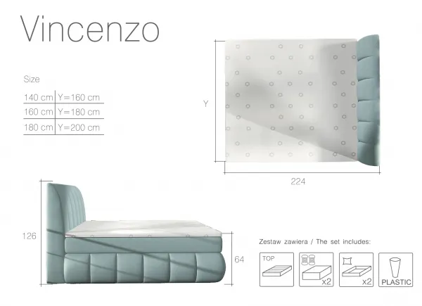 Boxspring Vincenzo Látka: Soft 11, Rozmer: 140 x 200