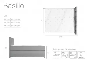 Manželská posteľ BASILIO BOXSPRINGS s LED osvetlením Látka: Soft 29, Rozmer: 140 x 200