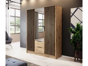 Skriňa NELLY 3D so zrkadlom Farba: šedá/lamela artisan