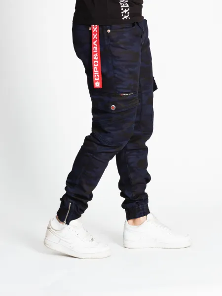 Pánske maskáčové joggery CIPO & BAXX CD690 CAMOUFLAGE-BLUE Farba: Modrá, Konfekčná veľkosť: W30/L32