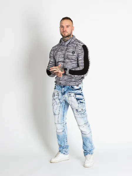Pánsky sveter CIPO & BAXX CP252 BLACK-GREY Farba: Sivá, Konfekčná veľkosť: XXL
