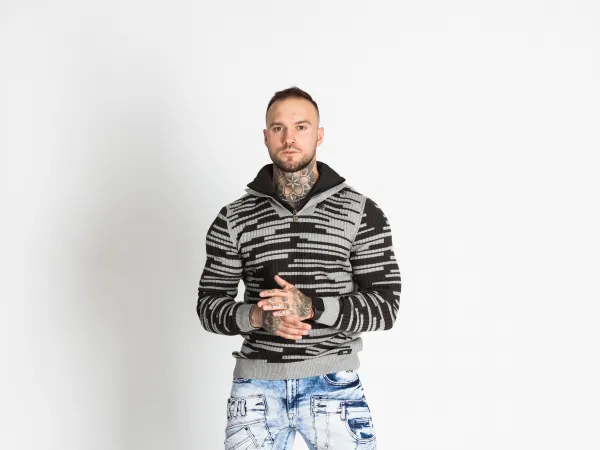 Pánsky sveter CIPO & BAXX CP245 GREY-ANTRASIT Farba: Sivá, Konfekčná veľkosť: XXL